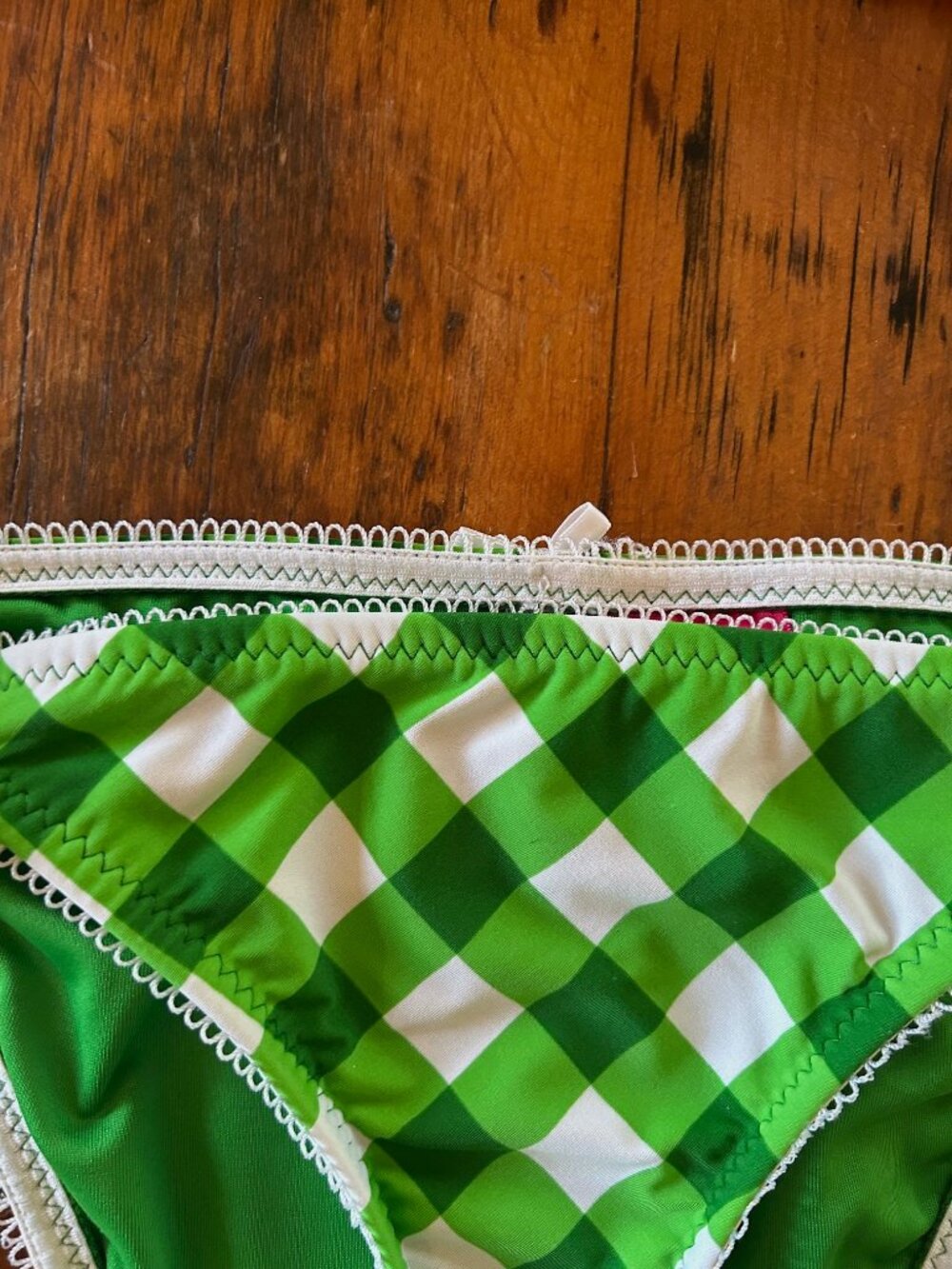 Vintage Betsey Johnson Green Gingham Strapless Halter Bikini Set - Picture 3 of 9